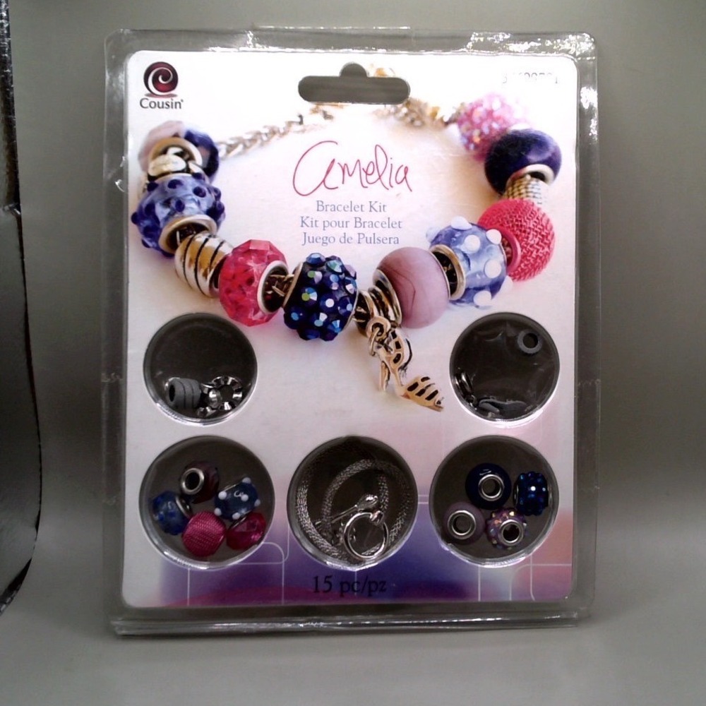 Cousin Amelia Bracelet Kit 15pc DIY Jewelry Making European Beads Blue Pink New